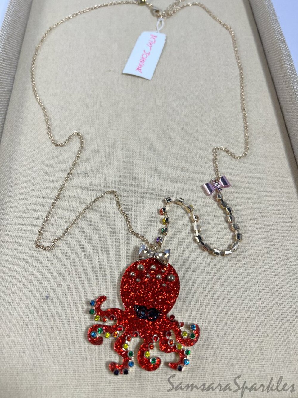 NWT Betsey Johnson Red Glitter Octopus Statement Necklace - Picture 2 of 6